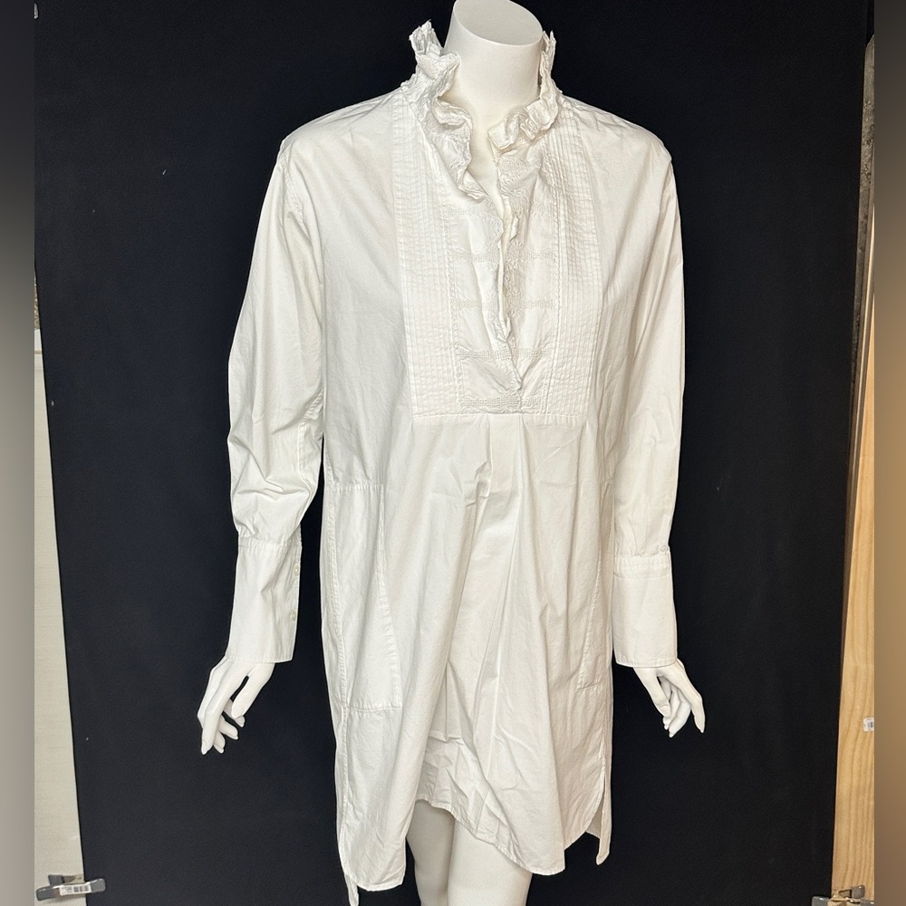 Isabel Etoile Marant Size 36 White Ruffled Long Sleeve Tunic Dress - Picture 2 of 10